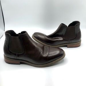 Van Heusen Mens 9.5 Memory Foam Brown Dress-Casual Boots Faux Leather Ankle Shoe